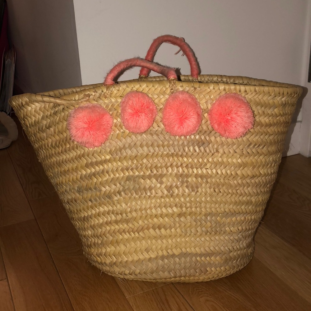 Pink Pom Straw Beach Bag (CJ Laing) - Picture 8 of 8